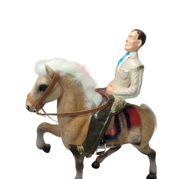 Vintage Flocked  Model Horse W/Rooted Mane & Tail ~Bridle & Saddle - Picture 12 of 13